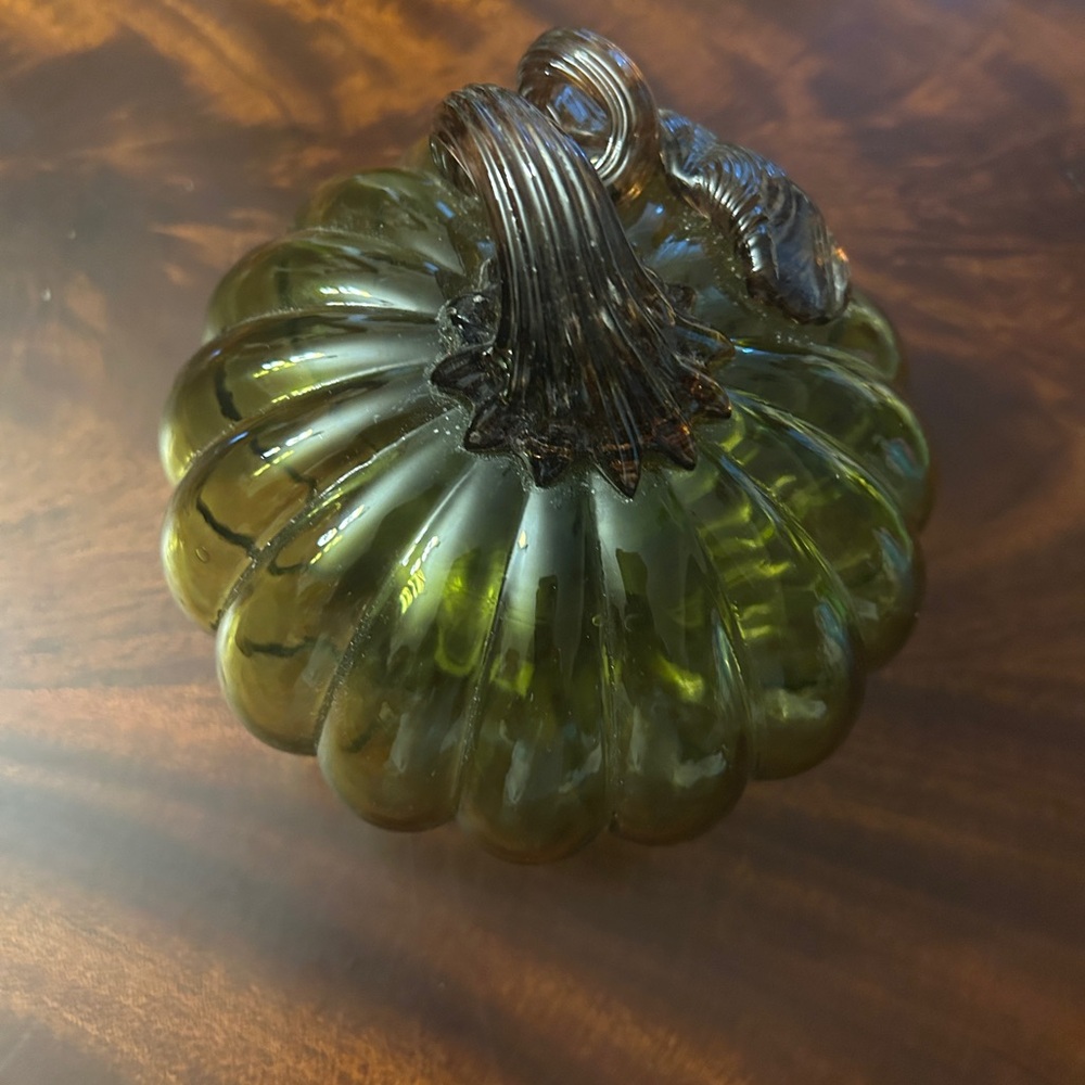 Elegant Green Glass Pumpkin Decor